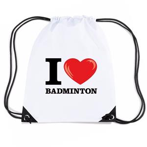 Bellatio Nylon I Love Badminton Rugzak Wit Met Rijgkoord - Rugzak