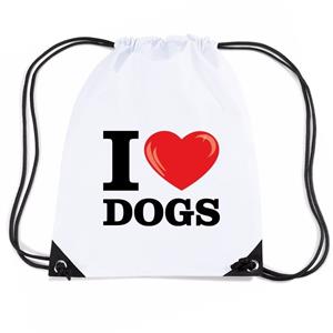 Bellatio Nylon I Love Dogs/ Honden Rugzak Wit Met Rijgkoord - Rugzak