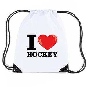 Bellatio Nylon I Love Hockey Rugzak Wit Met Rijgkoord - Rugzak