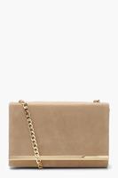 Structured Suedette Clutch Bag And Chain, Taupe