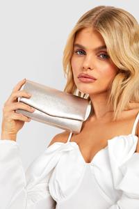 Boohoo Structured Metallic Clutch Bag & Chain, Gold