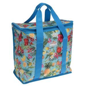 Excellent Houseware Medium size koeltas voor lunch Tropical Flowers blauw/creme x 16 x 36 cm 16 liter -