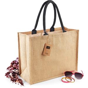 Westford Mill Jute boodschappentas/shopper naturel/zwart 42 x 33 x 19 cm - Naturel goodiebag 21 liter