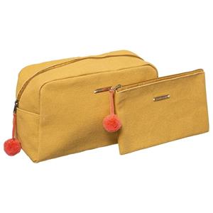 5five Set van 2x toilettassen/make-up/opberg tasjes mosterd geel - Reis/vakantie toilettassen/make-up etui