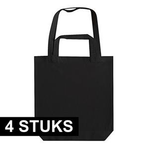 4x Zwarte canvas tassen met dubbel hengsel 38 x 42 cm- Bedrukbare katoenen tas/shopper