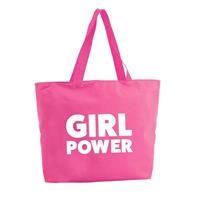 Bellatio Girl Power shopper tas - fuchsia roze - 47 x 34 x 12,5 cm - boodschappentas / strandtas
