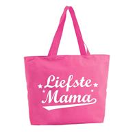 Bellatio Liefste Mama shopper tas - fuchsia roze - 47 x 34 x 12,5 cm - boodschappentas / strandtas
