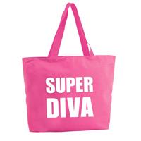 Bellatio Super Diva shopper tas - fuchsia roze - 47 x 34 x 12,5 cm - boodschappentas / strandtas