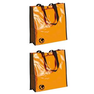 2x Stuks Eco Shopper Boodschappen Opberg Tassen Oranje 38 X 38 Cm hoppers