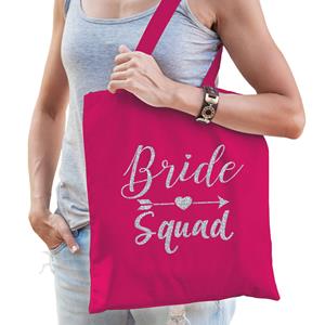 Bellatio 1x Vrijgezellenfeest Bride Squad Tasje Roze/zilver Goodiebag Dames - Feest Boodschappentassen