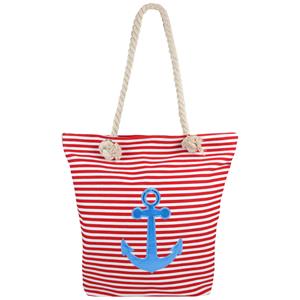 Shoppartners Strandtas Strepen Rood/wit Met Anker 34 X 37 Cm trandtassen