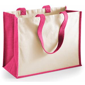 Bellatio Jute Katoenen Boodschappentas In Het Fuchsia Roze/natural 44 X 33 X 19 Cm - Boodschappentassen