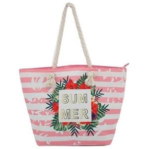 Strandtas Roze/wit Summer 54 Cm trandtassen