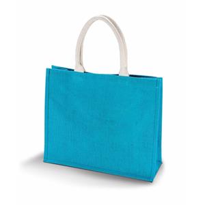Kimood Jute Turquoise Blauwe Shopper/boodschappen Tas 42 Cm - Boodschappentassen