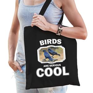 Bellatio Dieren Raaf Tasje Zwart Volwassenen En Kinderen - Birds Are Cool Cadeau Boodschappentasje - Feest Boodschappentassen