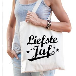 Bellatio Katoenen Cadeau Tasje Liefste Juf - Feest Boodschappentassen