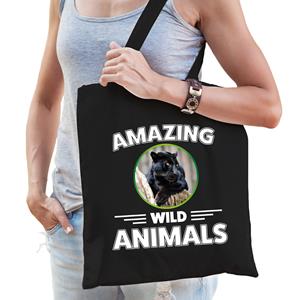 Bellatio Tasje Zwarte Panters Amazing Wild Animals / Dieren Zwart Voor Volwassenen En Kinderen - Feest Boodschappentassen