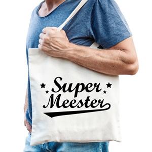 Bellatio Katoenen Cadeau Tasje Super Meester - Feest Boodschappentassen
