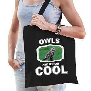 Bellatio Dieren Velduil Tasje Zwart Volwassenen En Kinderen - Owls Are Cool Cadeau Boodschappentasje - Feest Boodschappentassen
