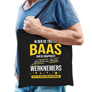 Bellatio Trotse Baas Van De Leukste Werknemers Katoenen Cadeau Tas Zwart Voor Heren - Feest Boodschappentassen