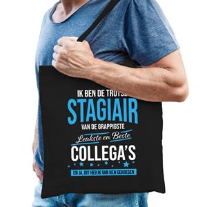 Bellatio Trotse Stagiair Van De Leukste Collegas Katoenen Cadeau Tas Zwart Voor Heren - Feest Boodschappentassen
