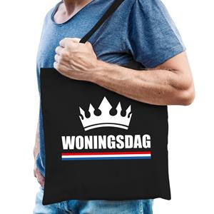 Bellatio Katoenen Tas / Shopper Zwart Woningsdag Heren - Feest Boodschappentassen