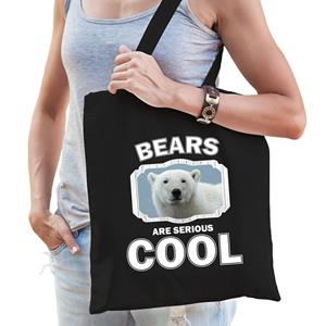 Bellatio Katoenen Tasje Bears Are Serious Cool Zwart - Ijsberen/ Witte Ijsbeer Cadeau Tas - Feest Boodschappentassen