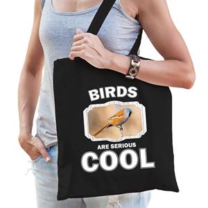 Bellatio Katoenen Tasje Birds Are Serious Cool Zwart - Vogels/ Baardmannetje Vogel Cadeau Tas - Feest Boodschappentassen