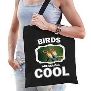 Bellatio Katoenen Tasje Birds Are Serious Cool Zwart - Vogels/ Bijeneter Vogel Cadeau Tas - Feest Boodschappentassen