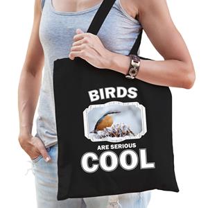 Bellatio Katoenen Tasje Birds Are Serious Cool Zwart - Vogels/ Boomklever Vogel Cadeau Tas - Feest Boodschappentassen