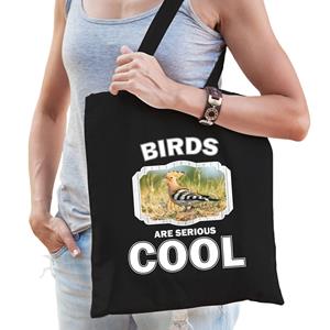Bellatio Katoenen Tasje Birds Are Serious Cool Zwart - Vogels/ Hop Vogel Cadeau Tas - Feest Boodschappentassen