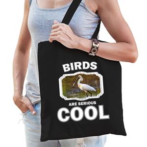 Bellatio Katoenen Tasje Birds Are Serious Cool Zwart - Vogels/ Lepelaar Vogel Cadeau Tas - Feest Boodschappentassen