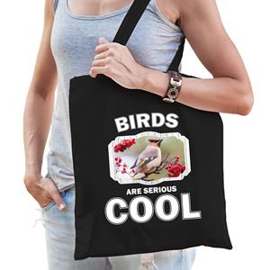 Bellatio Katoenen Tasje Birds Are Serious Cool Zwart - Vogels/ Pestvogel Cadeau Tas - Feest Boodschappentassen