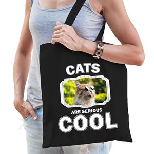 Bellatio Katoenen Tasje Cats Are Serious Cool Zwart - Katten/ Gekke Poes Cadeau Tas - Feest Boodschappentassen