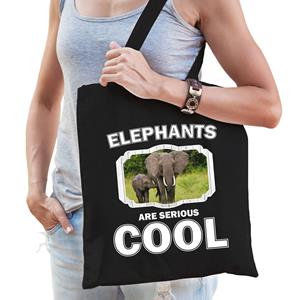 Bellatio Katoenen Tasje Elephants Are Serious Cool Zwart - Olifanten/ Olifant Cadeau Tas - Feest Boodschappentassen