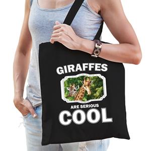 Bellatio Katoenen Tasje Giraffes Are Serious Cool Zwart - Giraffen/ Giraffe Cadeau Tas - Feest Boodschappentassen