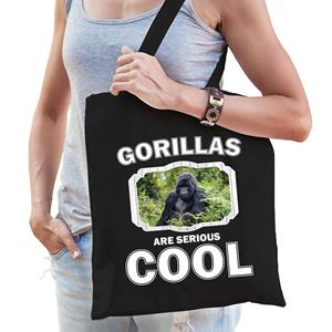 Bellatio Katoenen Tasje Gorillas Are Serious Cool Zwart - Gorilla Apen/ Gorilla Cadeau Tas - Feest Boodschappentassen