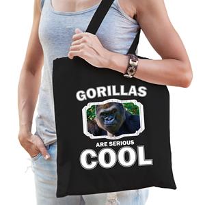 Bellatio Katoenen Tasje Gorillas Are Serious Cool Zwart - Gorilla Apen/ Stoere Gorilla Cadeau Tas - Feest Boodschappentassen