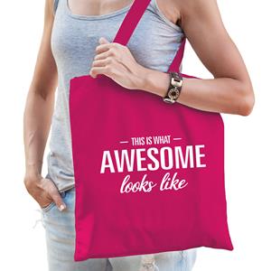 Bellatio This Is What Awesome Looks Like Cadeau Tas Roze Voor Dames - Feest Boodschappentassen