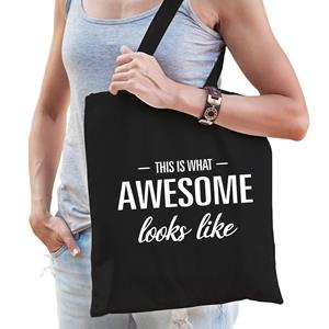 Bellatio This Is What Awesome Looks Like Cadeau Tas Zwart Voor Dames - Feest Boodschappentassen
