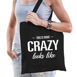 Bellatio This Is What Crazy Looks Like Cadeau Tas Zwart Voor Dames - Feest Boodschappentassen