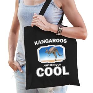Bellatio Katoenen Tasje Kangaroos Are Serious Cool Zwart - Kangoeroes/ Kangoeroe Cadeau Tas - Feest Boodschappentassen