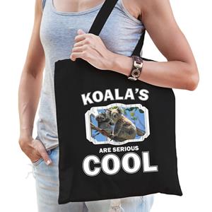 Bellatio Katoenen Tasje Koalas Are Serious Cool Zwart - Koalaberen/ Koala Beer Cadeau Tas - Feest Boodschappentassen