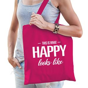 Bellatio This Is What Happy Looks Like Cadeau Tas Roze Voor Dames - Feest Boodschappentassen