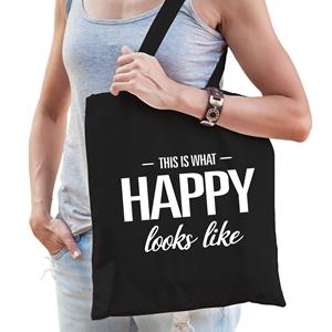 Bellatio This Is What Happy Looks Like Cadeau Tas Zwart Voor Dames - Feest Boodschappentassen