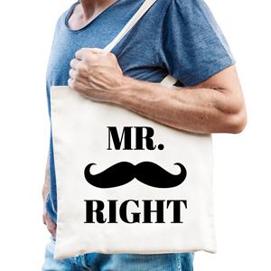 Bellatio Mr. Right Tasje Wit Met Snor Heren - Feest Boodschappentassen