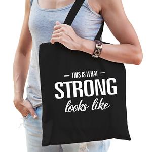 Bellatio This Is What Strong Looks Like Cadeau Tas Zwart Voor Dames - Feest Boodschappentassen