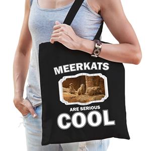 Bellatio Katoenen Tasje Meerkats Are Serious Cool Zwart tokstaartjes/ Stokstaartje Cadeau Tas - Feest Boodschappentassen