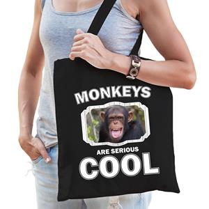 Bellatio Katoenen Tasje Monkeys Are Serious Cool Zwart - Apen/ Chimpansee Cadeau Tas - Feest Boodschappentassen