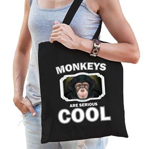 Bellatio Katoenen Tasje Monkeys Are Serious Cool Zwart - Apen/ Leuke Chimpansee Cadeau Tas - Feest Boodschappentassen